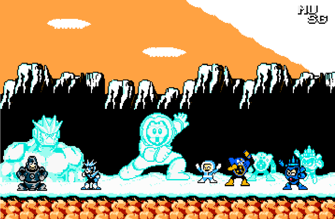 Musashingman's tweet image. 雪だるまを作り合うアイスマン達です。
#ロックマン #ロックマン2 #ロックマン3 #アイスマン #エアーマン #ニードルマン #ジェミニマン #ハードマン