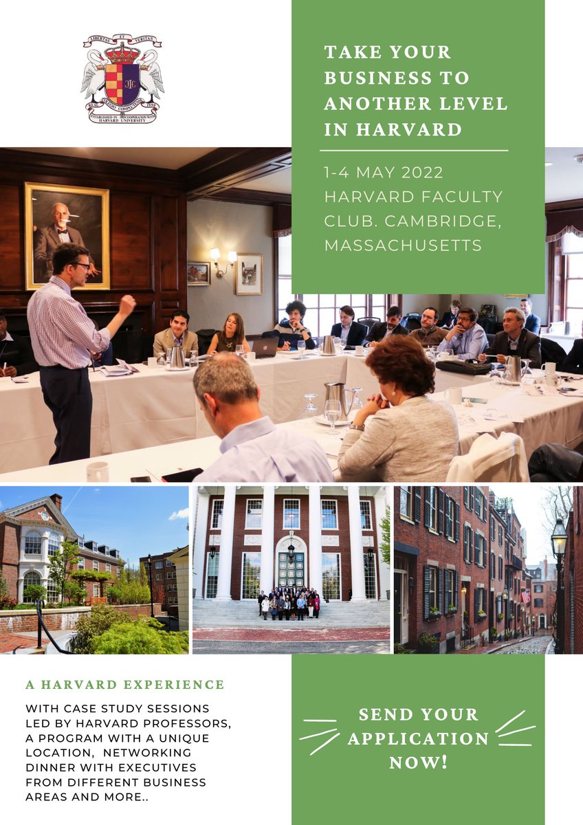 rccharvardexe's tweet photo. https://t.co/LUKM42EPhh 

Welcome to the 18th edition of RCC at Harvard Executive Program (1-4 May 2022, Harvard, Cambridge, MA). Take the chance, and make the best investment for your business! #work #environment #experience #entrepreneurs #investment #people #networking #share https://t.co/YtHQxW9adT