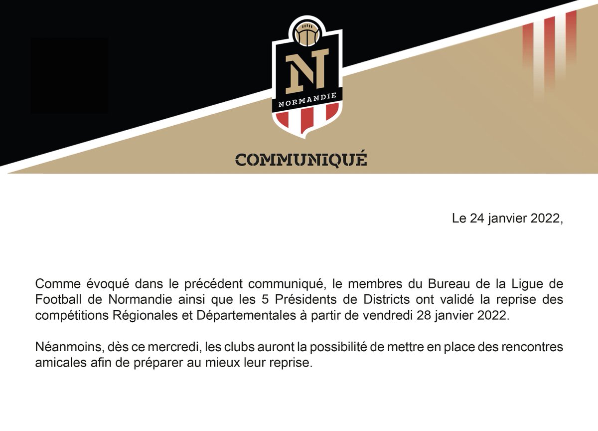LFNofficiel's tweet photo. Communiqué de la Ligue de Football de Normandie et des 5 districts sur la reprise des compétitions Régionales et Départementales ⬇️ https://t.co/oRrdGrPMxm