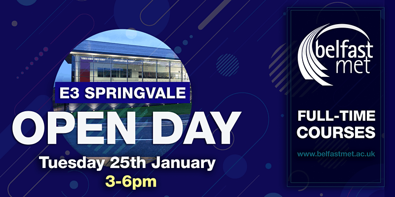 bfastmet's tweet photo. Make Belfast Met your first choice! Register to attend our upcoming e3/Springvale Campus Open Day taking place tomorrow to find out all you need to know about joining Belfast Met!
Book your place now ➡️ https://t.co/X6AVtSml1I
#MakeItAtTheMet | #MakeUsYourFirstChoice https://t.co/CQgY7lOk6O