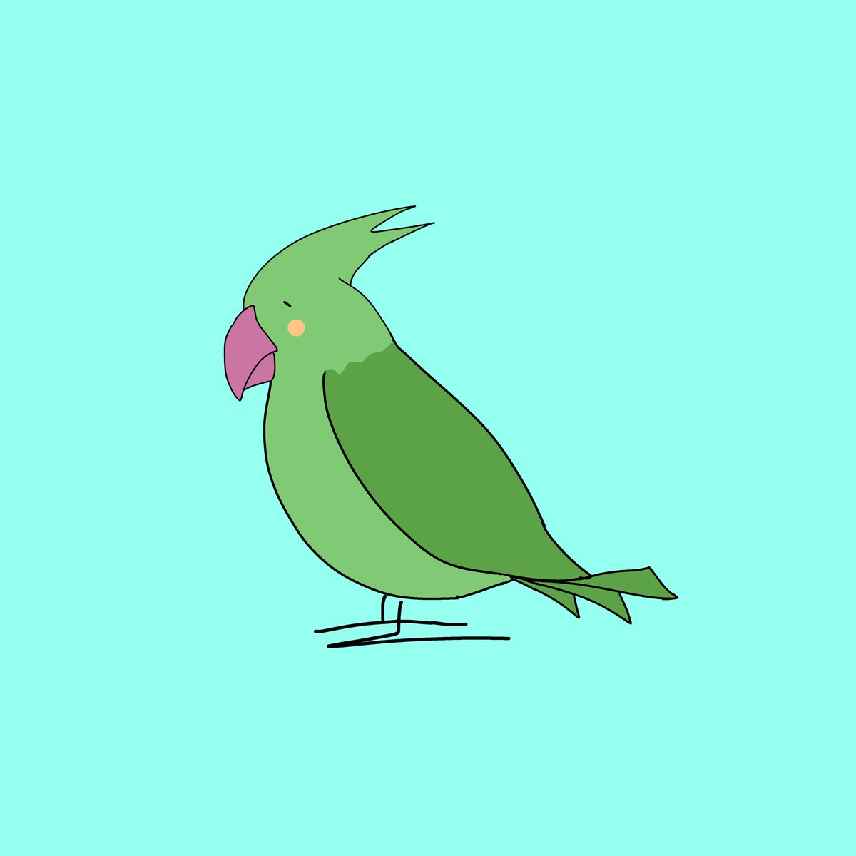 Mamepi_san's tweet photo. タイトル「新種」
 #新種 #イラスト #鳥 #インコ #可愛い #緑 https://t.co/ezRfkhlXyX