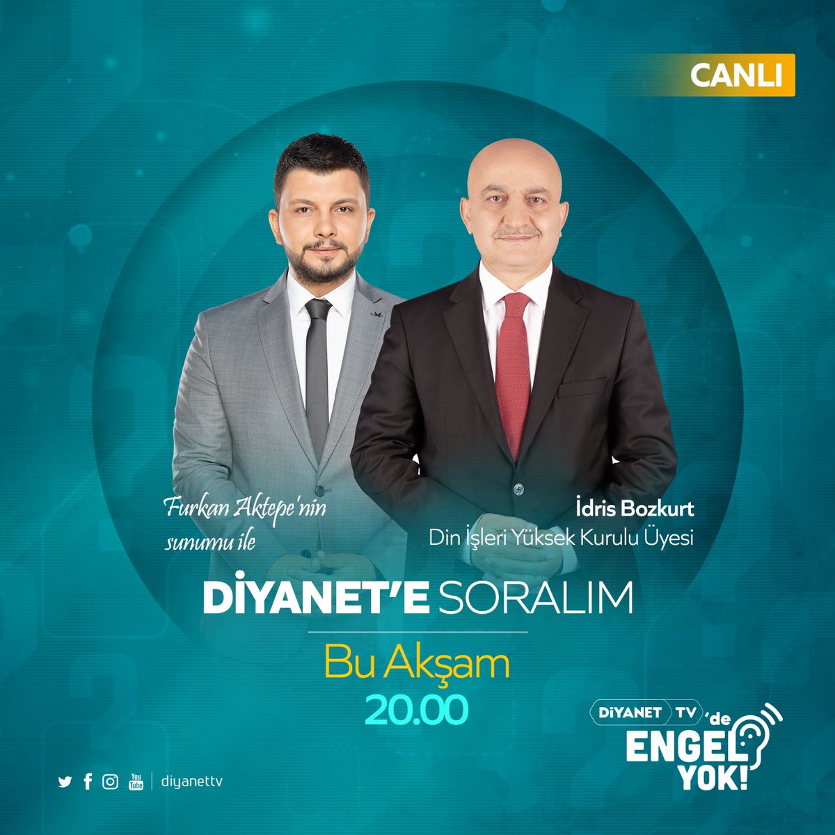 Hayata ve dine dair sorularınızı işin uzmanına sorup Kur'an ve sünnet ışığında cevaplar arıyoruz.❓ 

"Diyanet’e Soralım" hafta içi her gün saat 20.00'de #DiyanetTV’de. 📺

Sorularınız için bize ulaşın;

📲 E-posta: diyanetesoralim@diyanet.gov.tr
☎️ Telefon: 0 (312) 294 4 294