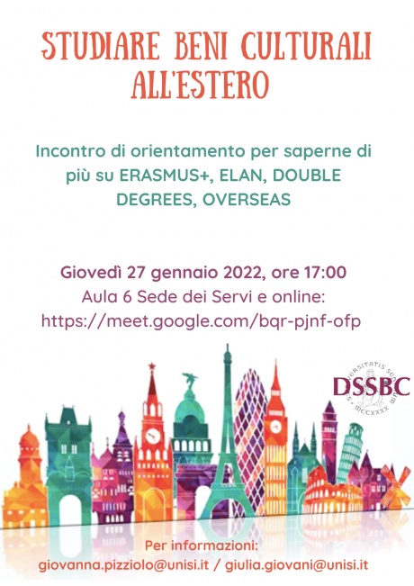 unisiena's tweet photo. 📌27/1. Studiare #beniculturali all'estero – Incontro di #orientamento dedicato a #Erasmus+, #Elan, #DoubleDegrees, #Overseas.
H. 17, aula 6, sede dei Servi – Siena
L’evento si terrà anche online:
👉https://t.co/K0vF8XB94Y
#Università #Siena https://t.co/JuclDCLDHM