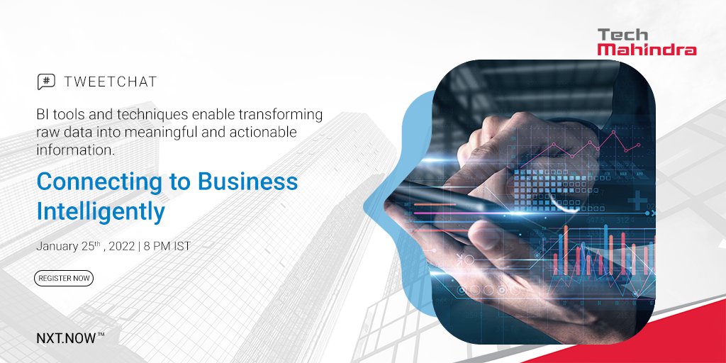 tech_mahindra's tweet photo. If you are interested in data &amp; transformation, this Tweetchat on Connecting to Business Intelligently is just for you!

@cshah71 &amp; @AndyBhaduri will lay the foundation of the future roadmap in this space on January 25th, 2022

Register now: https://t.co/UUnSophbH0

#TechMChat https://t.co/inqM8wp0OS