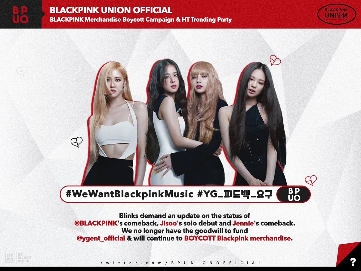 Where are you, <a href="/ygent_official/">YG FAMILY</a>? Don't hide! BLINKs will never be silent! Give us a BLACKPINK Comeback!

YGE, respond to Blinks!
#WeWantBlackpinkMusic
#YG_피드백_요구 
<a href="/BLACKPINK/">BLACKPINKOFFICIAL</a>