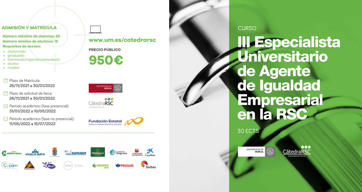 Catedra_RSC's tweet photo. 👉Estás a tiempo de matricularte en la III edición del curso de '#AgenteDeIgualdad en la #RSC' de la @UMU que organizamos junto a @croemurcia .

🕜📍 Clases los lunes y martes de 16-21h en @EconomicasUMU. 

⬇️ ⬇️ Inscripción: ⬇️ ⬇️
https://t.co/NGkOujdSTN

📩 catedrarsc@um.es 📩 https://t.co/XFGuDOdsHw