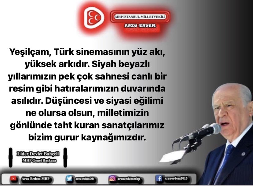 Arzu ERDEM 🇹🇷🇹🇷🇹🇷 (@arzuerdemtc) on Twitter photo “Düşüncesi ve siyasi eğilimi ne olursa olsun, milletimizin gönlünde taht kuran sanatçılarımız bizim gurur kaynağımızdır.” Lider Devlet Bahçeli <a href="/dbdevletbahceli/">Devlet Bahçeli</a> #DevletBahçeli #MHP “Düşüncesi ve siyasi eğilimi ne olursa olsun, milletimizin gönlünde taht kuran sanatçılarımız bizim gurur kaynağımızdır.” Lider Devlet Bahçeli <a href="/dbdevletbahceli/">Devlet Bahçeli</a> #DevletBahçeli #MHP