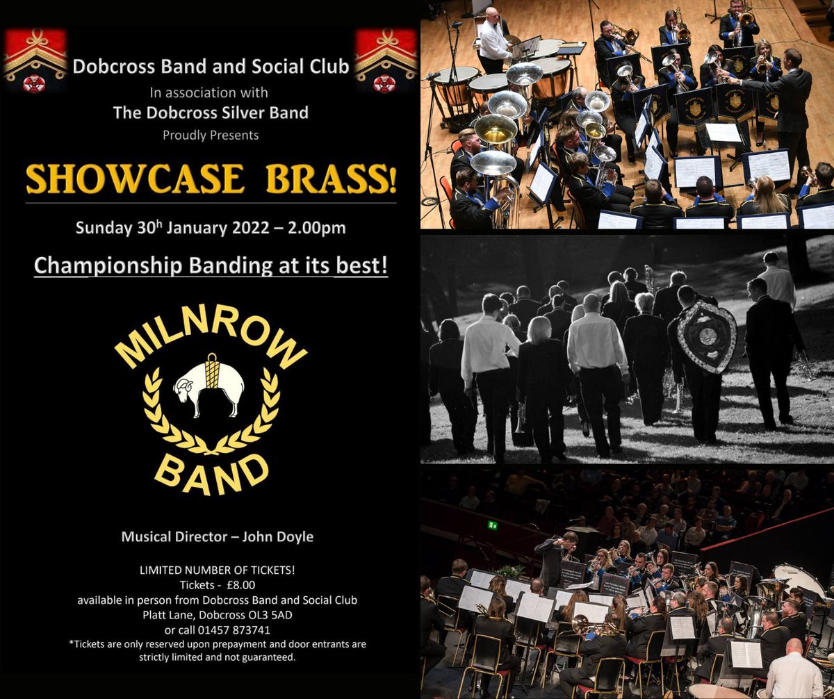 Come and join us this Sunday (30th) in #Dobcross from 2pm for a programme that includes some old favourites, some exquisite solo playing and something new too!

Tickets are £8 and can be purchased in person at the club, call 01457 873741 or on the door prior to the concert. 🎺🎶