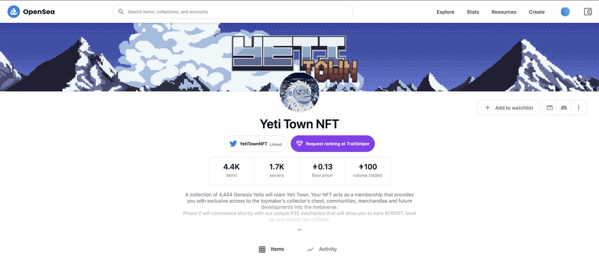 What a milestone. 100ETH in traded volume! 🤯

We will be doing a give away of 0.13 ETH (Current floor price) as a form of appreciation ❤️

To enter:
- RT, LIKE + FOLLOW US <a href="/YetiTownNFT/">Yeti Town 💀</a>
- Hash tag #YetisTogetherStrong 
- Tag your friends &amp; family!

Close in 24 hours!