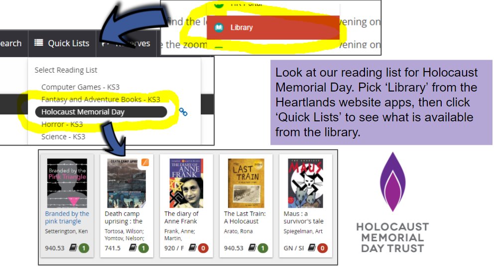 This week we will be commemorating #HolocaustMemorialDay. Heartlands students can find a recommended list of library books via the Library App on our website