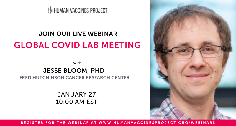 Sign up for our Global #COVID Lab Meeting with Dr. Jesse Bloom of <a href="/fredhutch/">Fred Hutch Cancer Center</a> on Thursday, January 27 at 10:00 am EST. Dr. Bloom will speak about "Interpreting the Evolution of #SARSCoV2.” Sign up for the webinar: bit.ly/2ZYNyX5