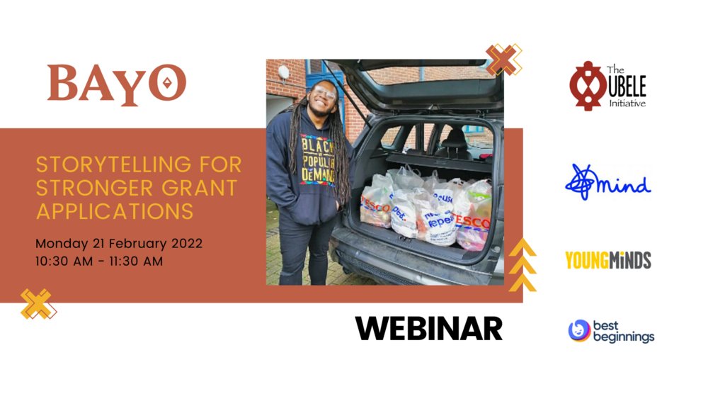ubeleinitiative's tweet photo. 1/ Bayo: Storytelling for stronger grant applications
Monday 21 February 2022
10:30-11.30am
These fundraising workshops have been designed to support Black-led collectives, initiatives and community-run services.
#GrantsApplications #FundingAdvice #FundingStrategy #BAYO https://t.co/HLjLhPbbtj
