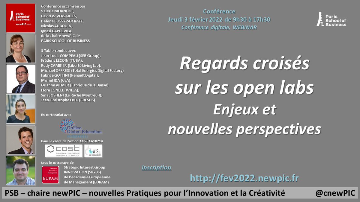 *Conférence* "Regards croisés sur les open labs" le 3 février 2022 (webinar)
=&gt; 4 keynotes + 3 tables rondes avec professionnels
Informations + inscriptions fev2022.newpic.fr
#openlabs #openinnovation #openlab #innovation #creativity #creativite #livinglab #coworking