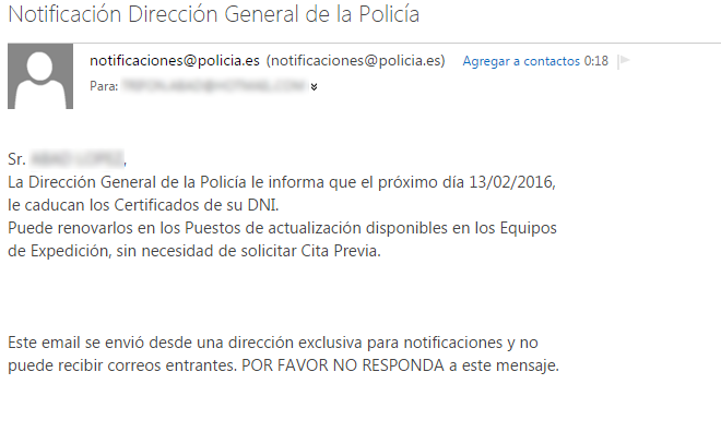 policia's tweet photo. Si te ha llegado mail como este 👉 no es #bulo 

Se trata de un aviso real para renovar los #certificados de tu #DNI  

https://t.co/8h8qbkfgKj https://t.co/LkHiaBbEWf
