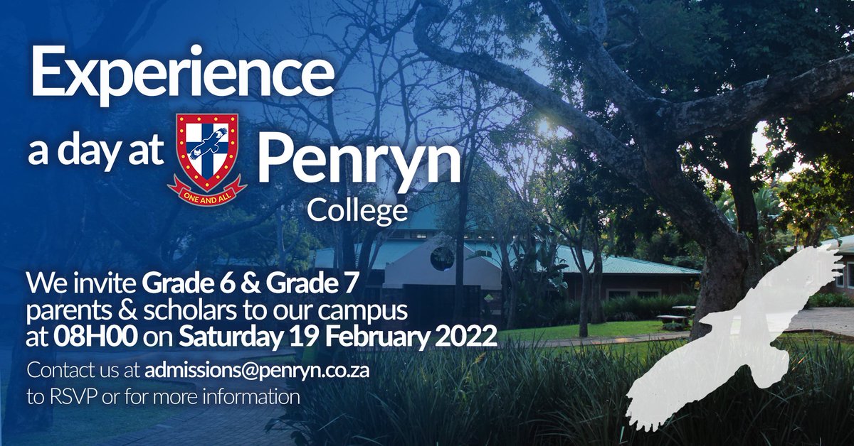 Reserve your spot at our College Experience day, 19 February 2022.

For more information contact us at 013 758 9000 or email us at admissions@penryn.co.za. 

Click on the link to reserve your spot now:
forms.gle/gKuU9MuyNrTACa…