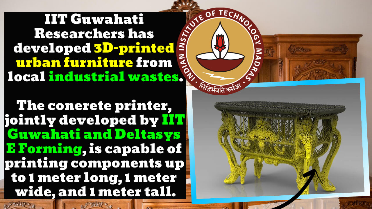 IIT Guwahati Researchers have developed 3D-printed urban furniture from local industrial trash.