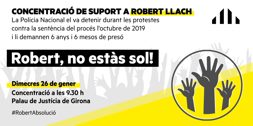 Aquest dimecres serem als jutjats per donar suport a Robert Llach

Davant d'aquesta nova injustícia, tot el nostre suport i solidaritat. No estàs sol, Robert!

👉 bit.ly/3nRlQY8

#RobertAbsolució <a href="/robertabsolucio/">robertabsolucio</a>