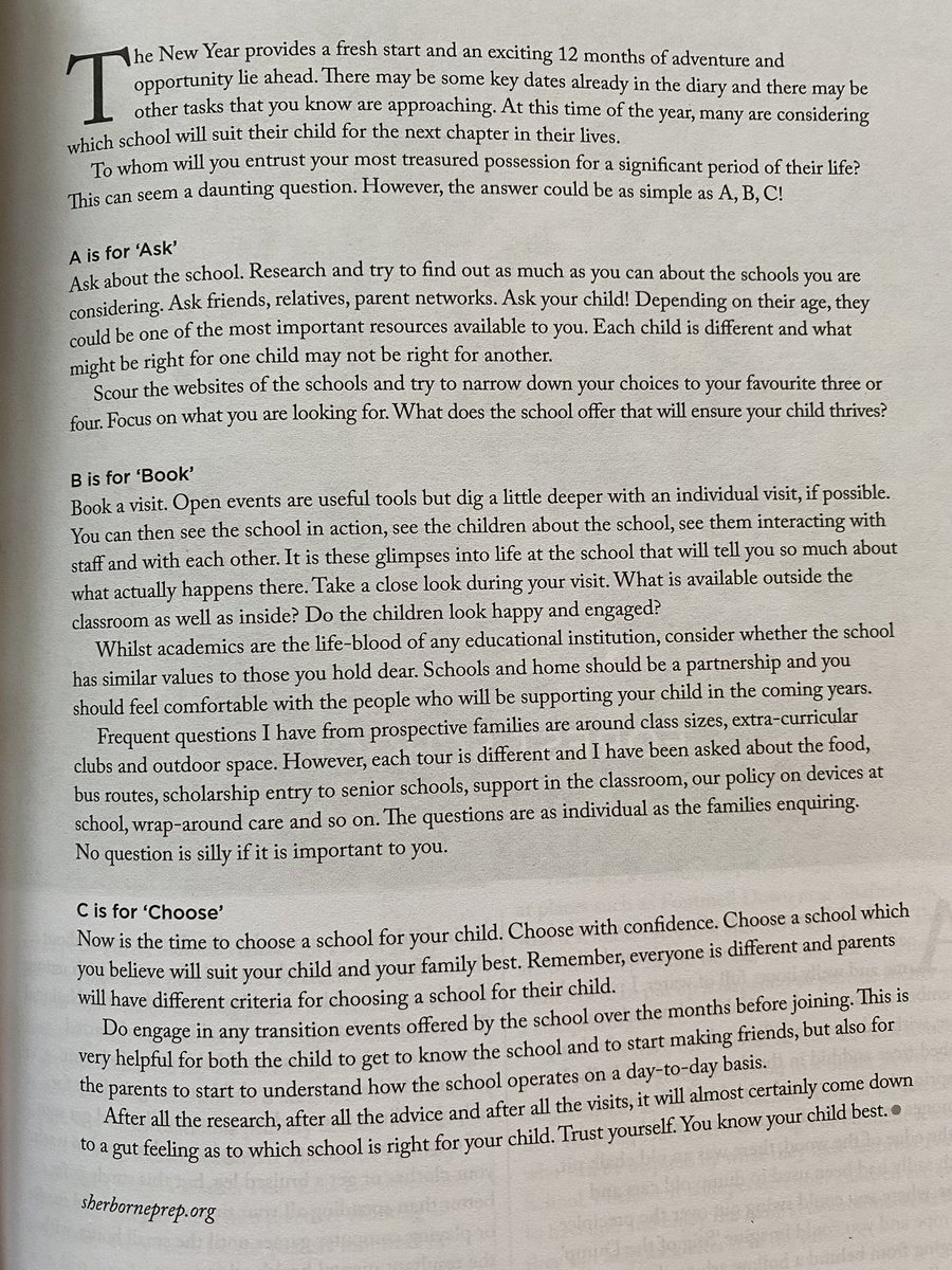 Sherborneprep's tweet image. ⭐️Choose with confidence.
⭐️Trust yourself.
⭐️You know your child best.

Some wonderful words of wisdom from our Registrar, Charlotte Carty, in the @sherbornetimes this month. 
sherborneprep.org/news

#choosingaschool #dorsetschools #sherborneschools #thesherborneprepdifference