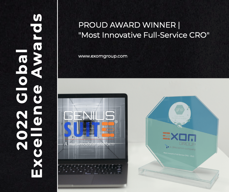 ExomGroup's tweet photo. Exom is the proud winner of the GHP Global Excellence Awards 2022 as Most Innovative Full-Service CRO. We are one of the top CROs, providing a full suite of services &amp; solutions for #clinicaltrials to help #pharma &amp; #biotech companies to achieve their goals. https://t.co/dU9Je9VLnL