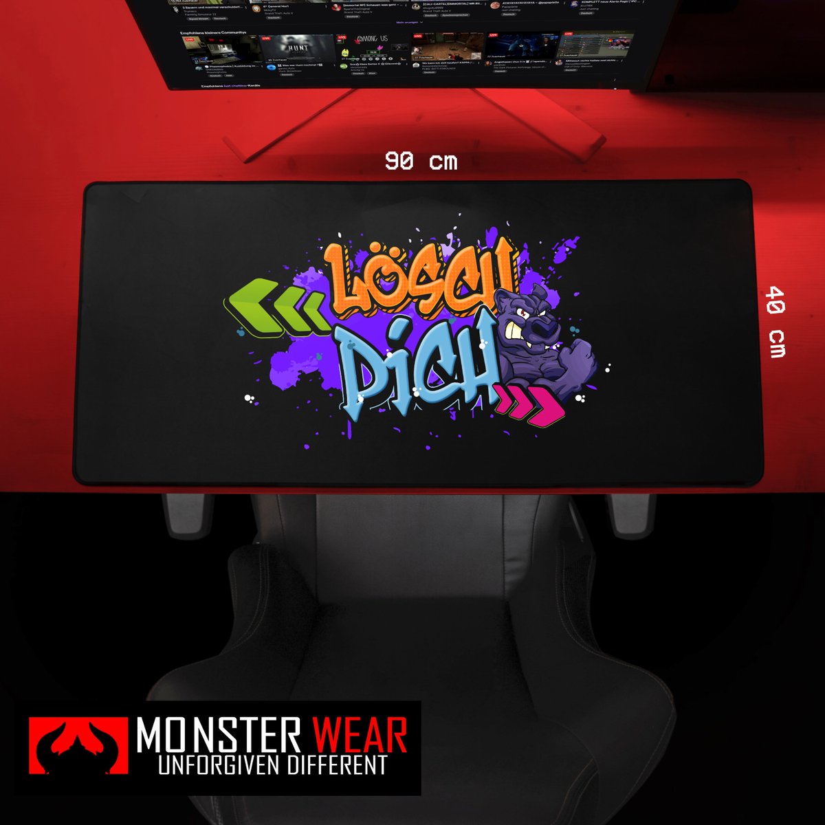 Lösch Dich Mousepad / Desktopunterlage 90 x 40 cm 

#40x90 #90cm #dektop #desktoppad #edel #gaming #gamingunterlage #gross #large #monsterwear #mousepad #rubber #rubberpad #schreibtischunterlage #unterlage #vapedog
monsterwear.de/shop-3/livestr…