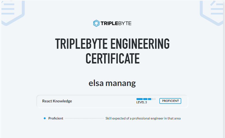 elsa_manang's tweet photo. I'm Triplebyte certified! #triplebytecertified https://t.co/fDblP3cEkU
slowly but surely https://t.co/CbEvOKhGVv