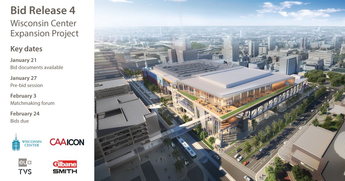 Aerial architect rendering of Wisconsin Center Expansion project in Milwaukee
