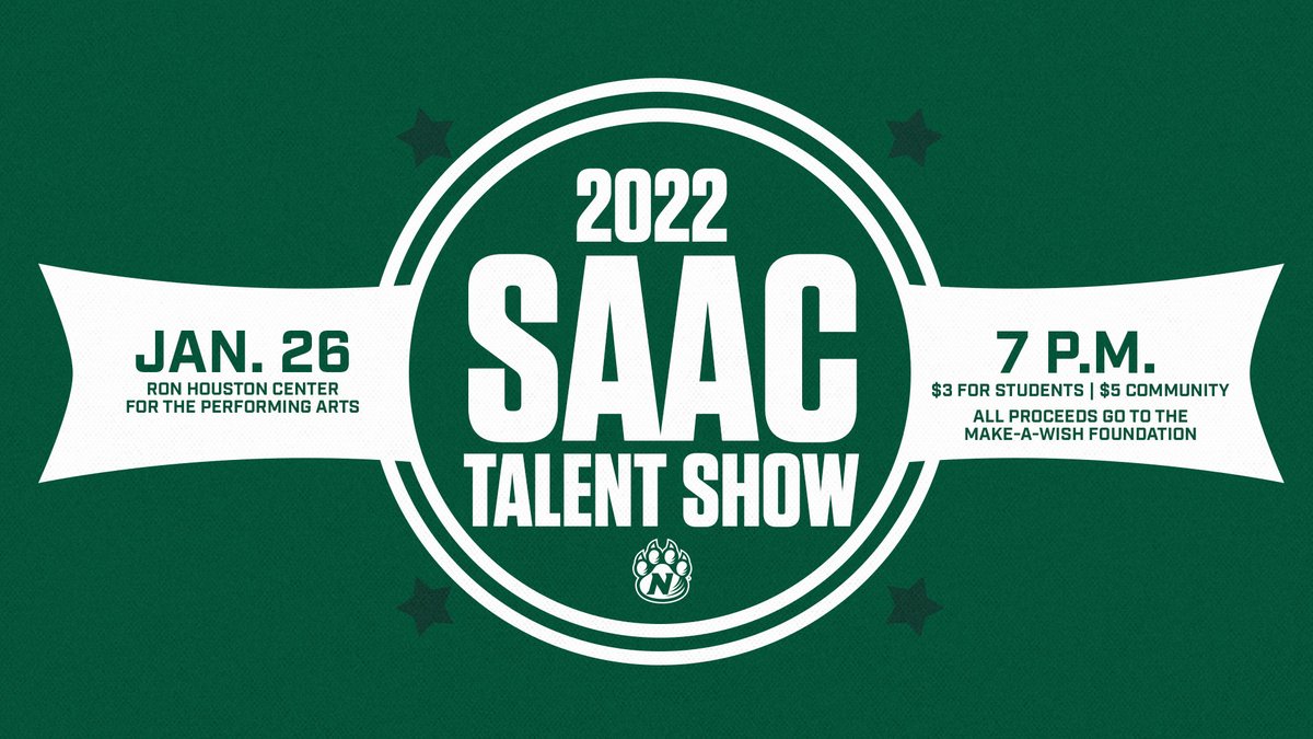 bearcatsports's tweet photo. The @NWBearcatSAAC talent show is this Wednesday in the Ron Houston Center for Performing Arts. Admission is $3 for students, $5 for community members. The show begins at 7 p.m. https://t.co/gYg8z5qjO7