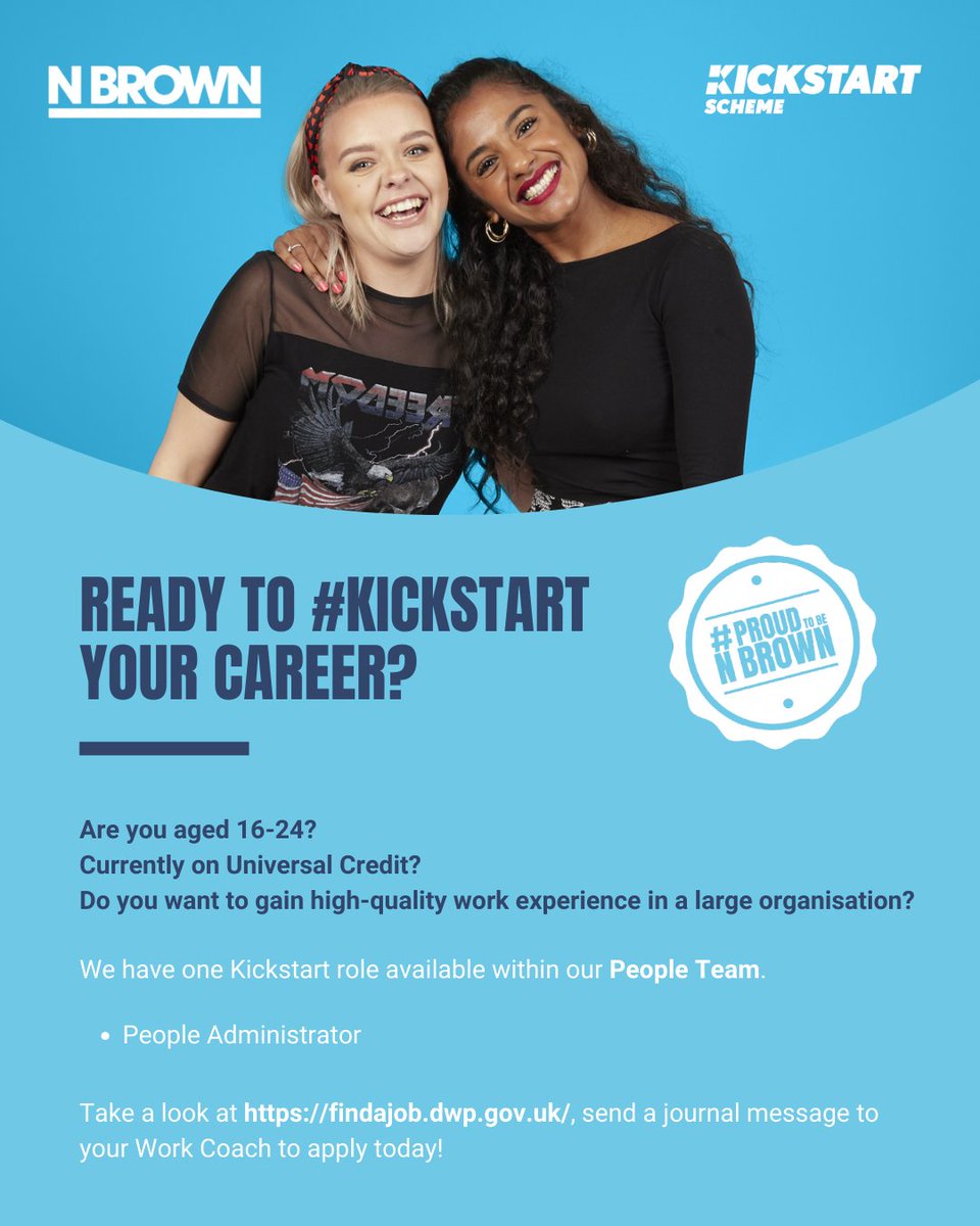 nbrowncareers's tweet photo. We have 20 #Kickstart vacancies available in Manchester and Oldham! Are you aged 16-24, unemployed and claiming Universal Credit? You can apply for a six-month Kickstart role with us - take a look here: https://t.co/RgMl50BUAG
@JCPinManchester https://t.co/kh2sqFLxNA