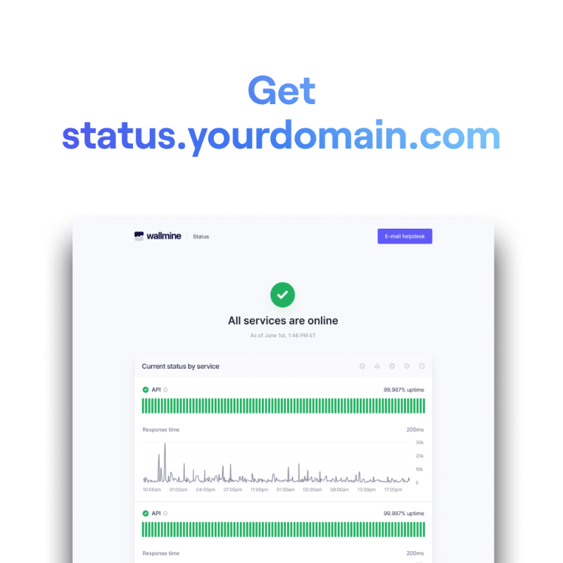 BetterStackHQ's tweet photo. Make your downtime communication a 🍰  with a beautiful status page

📣  Keep your users informed and build trust

🔭  Monitoring and On-call scheduling built-in