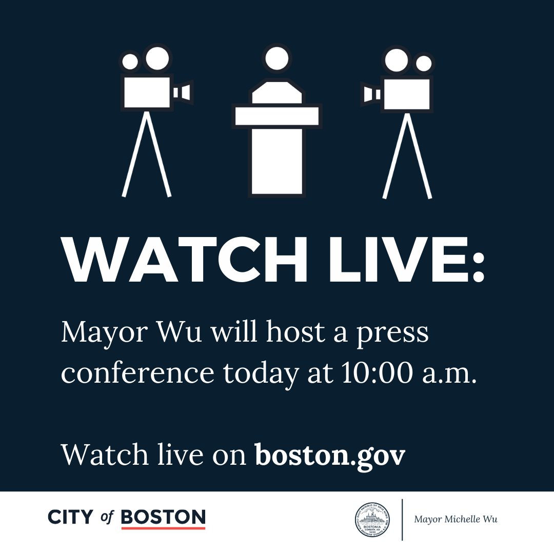 graphic with text: watch live, Mayor Wu will host a press conference today at 10 a.m.