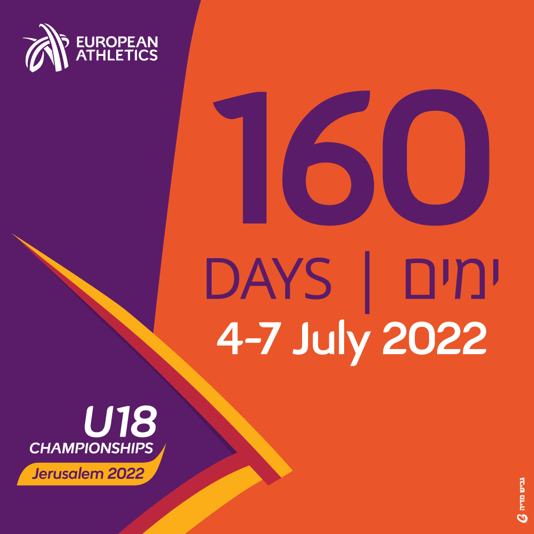 jerusalem_u20's tweet photo. ממשיכים לספור לאחור!
רק עוד 160 יום
 
We keep counting!
Only 160 days more until the European Athletics U18 Championships In Jerusalem this July 2022
#u18_jerusalem2022
#europeanathleticschampionships
#europeanathleticsu18
 #sport
 #athletics
 #athletics_life https://t.co/a3U1agEySu