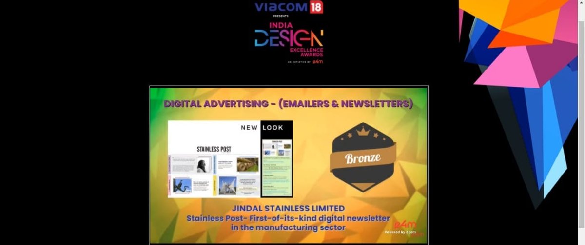 Jindal_Official's tweet image. We, at #JindalStainless, are glad to announce that our newsletter #StainlessPost has won the prestigious @e4mtweets India Design Excellence Award 2021 in the Emailers &amp;amp; Newsletters subcategory, as a first-of-its-kind digital #newsletter in the manufacturing sector. #Award