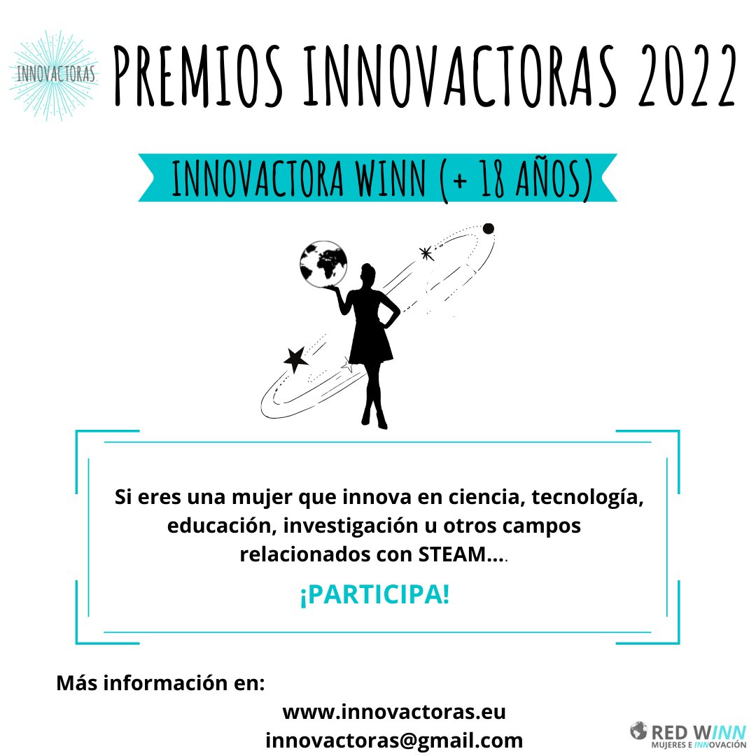 innovactoras's tweet photo. 🔝 Participa en los Premios Innovactoras 2022
✨¡Innovar tiene premio!✨
👩 #InnovactoraWinn
📅 Desde el 11 de Febrero hasta el 20 de Marzo
“Las palabras convencen y el ejemplo arrastra.”
https://t.co/b2Z9UfGkJl
#Innovactoras #REDWINN #STEAM #STEM #Agenda2030 @laredwinn https://t.co/aBKsgb68Od