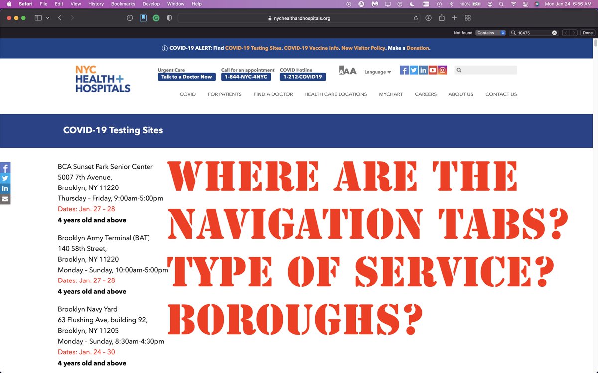 Coop_City_'s tweet photo. .@NYCMayor @NYCMayorsOffice @NYCHealthSystem @nycgov There is not a single testing site listed for Co-op City for this entire week and only ONE in the entire BRONX on your updated website (which is also missing navigation tabs) https://t.co/yh4NyXxA4M https://t.co/6zPvYHq2HD