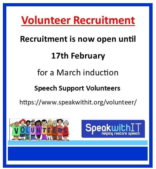 Volunteer recruitment is now open!! We’re looking for some fab volunteers to assist with our #aphasia clients. Please follow the link to apply speakwithit.org/volunteer/ 💙🧠 #volunteer #volunteerrecruitment