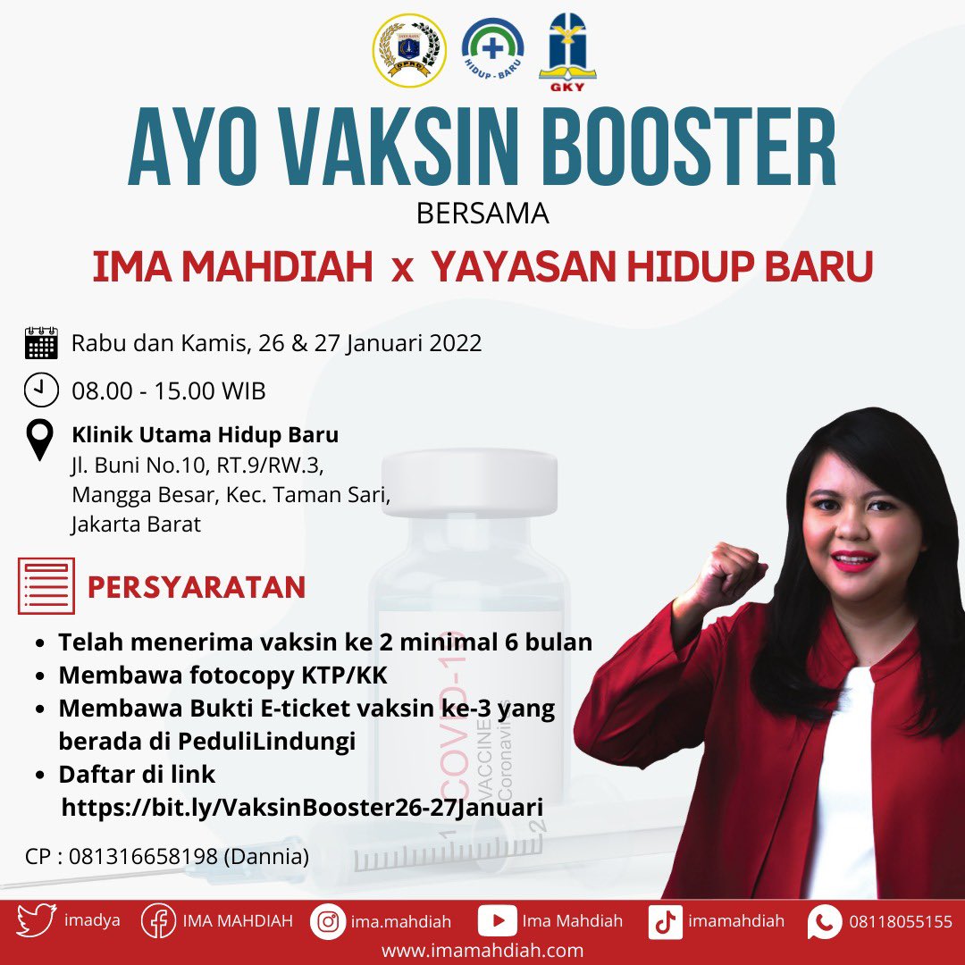 Ajak orang tua terutama yang diawal2 sudah vaksin sinovac untuk ikut Booster di wilayah Tamansari, Jakarta Barat. Klik link berikut untuk pendaftaran : bit.ly/VaksinBooster2… #GotongRoyongLawanCovid