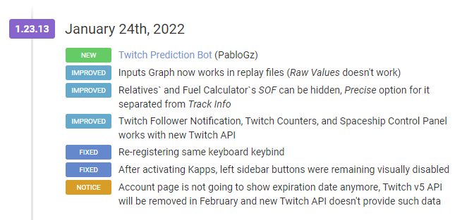 DatKapps's tweet image. 1.23.13 is out

— NEW Twitch Prediction Bot (PabloGz)
— IMPROVED Inputs Graph now works in replay files (Raw Values doesn't work)
— IMPROVED Relatives` and Fuel Calculator`s SOF can be hidden, Precise option for it separated from Track Info