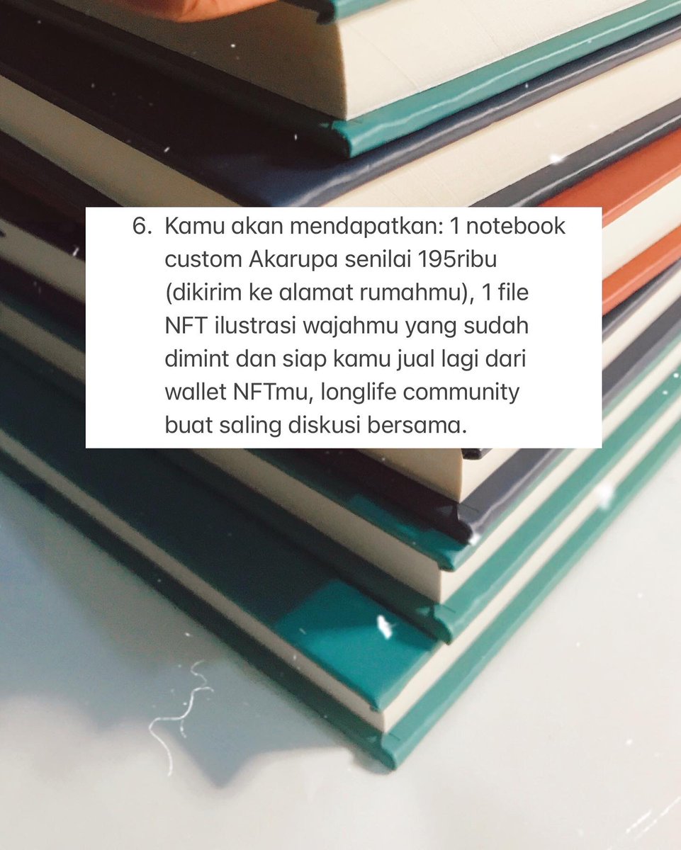 akarupa_id's tweet photo. syaratnya: kamu cuma perlu pesan notebook akarupa + NFT package. yes, that's it! https://t.co/G27I4X8iKh