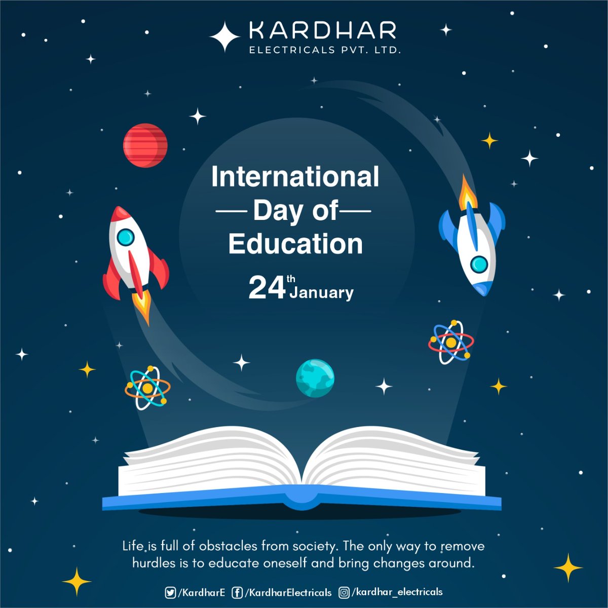 KardharE's tweet photo. Education is the most powerful weapon which you can use to change the world.
Happy International Education Day!

#Education #learning #growth #knowledge #knowledgeispower #qualityeducation #motivation #kardharElectricals #udaipur https://t.co/1B8uHwxBVI