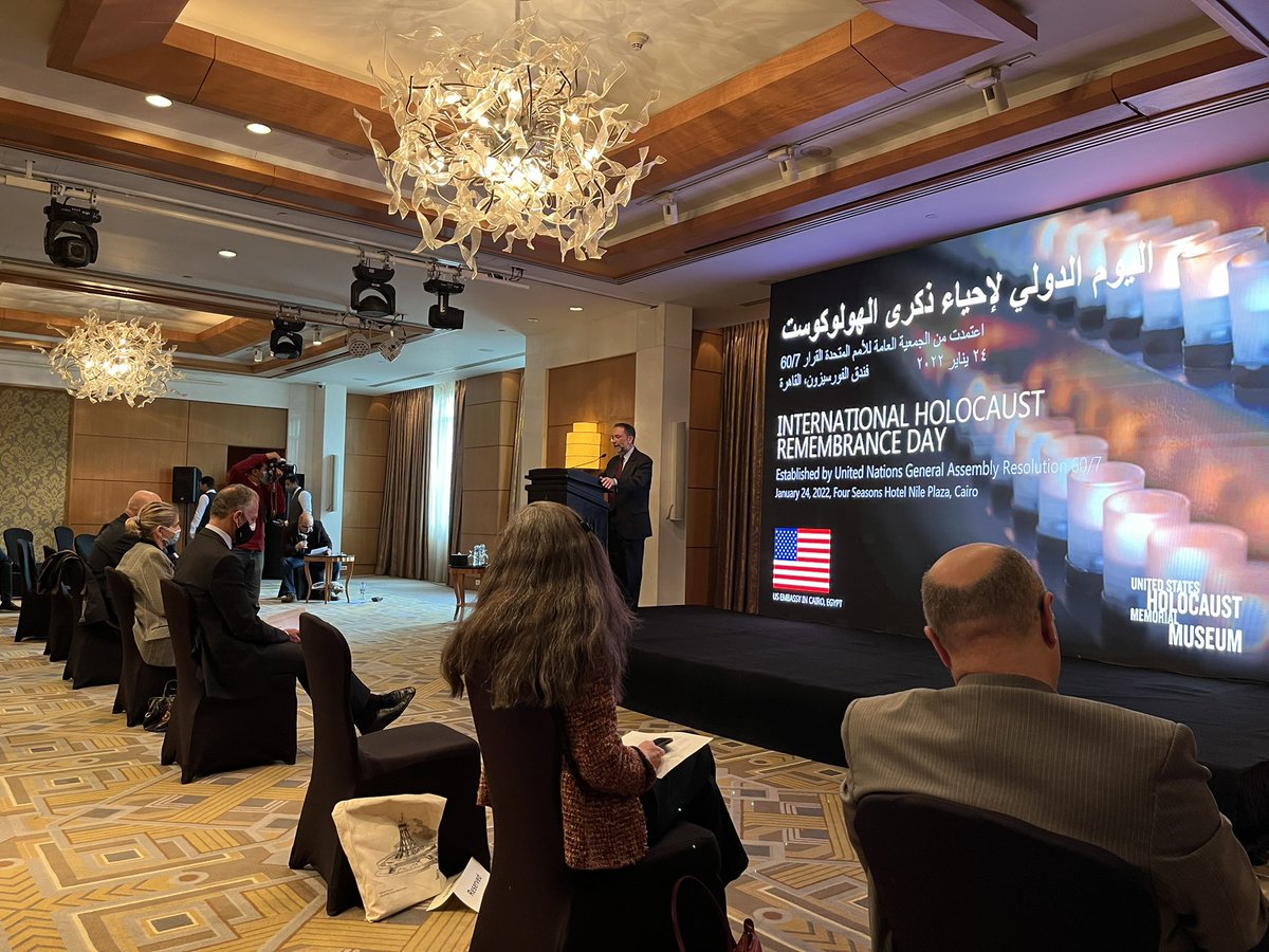 marwamaziad's tweet photo. At the 1st @USEmbassyCairo &amp; @HolocaustMuseum event in #Cairo commemorating the UN-recognized International Holocaust Remembrance Day #IHRD. An educational time of Reflection &amp; Convergence on shared meanings and values. With speakers @robsatloff @Mina_USHMM #Magda_Haroun https://t.co/knHqZqTEfL