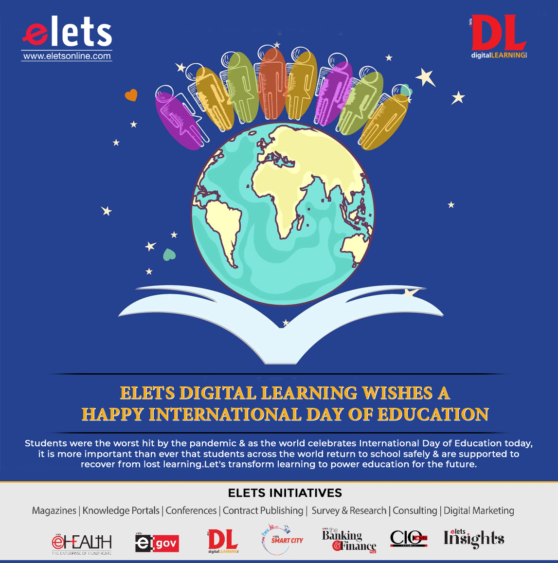dl_magazine's tweet photo. Let's transform learning to power education for the future.

Elets Digital Learning wishes a Happy International Day of Education

#InternationalEducationDay https://t.co/CbMR4XWdaP