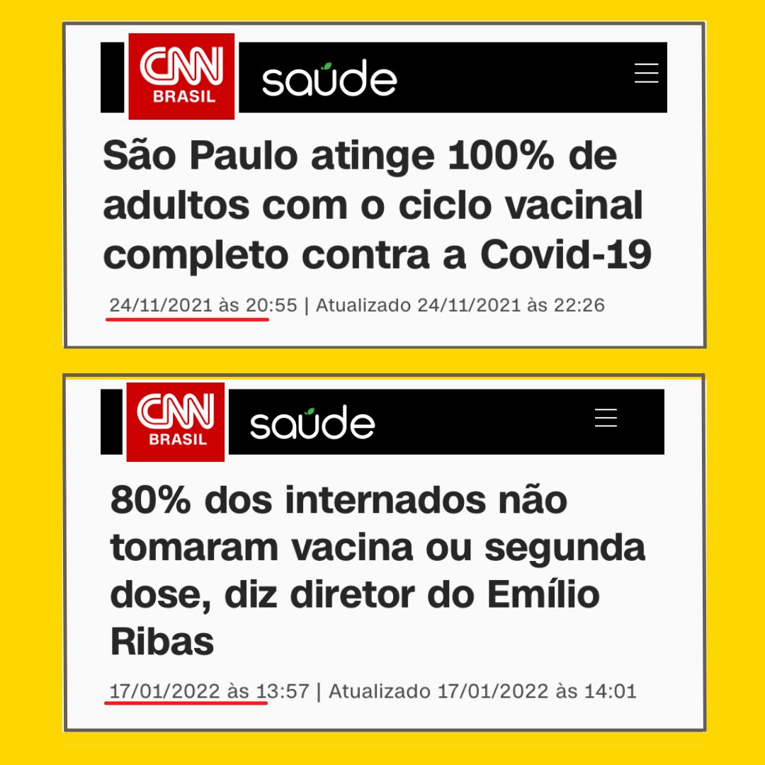 E querem banir o #telegram para “conter as fakenews”.Em novembro a CNN divulgou q SP atingiu 100% dos adultos com ciclo vacinal completo.2 meses depois a CNN divulga estudo realizado no hosp d infectologia d SP dizendo q mais de 80% dos internados pó COVID-19 não estão vacinados!
