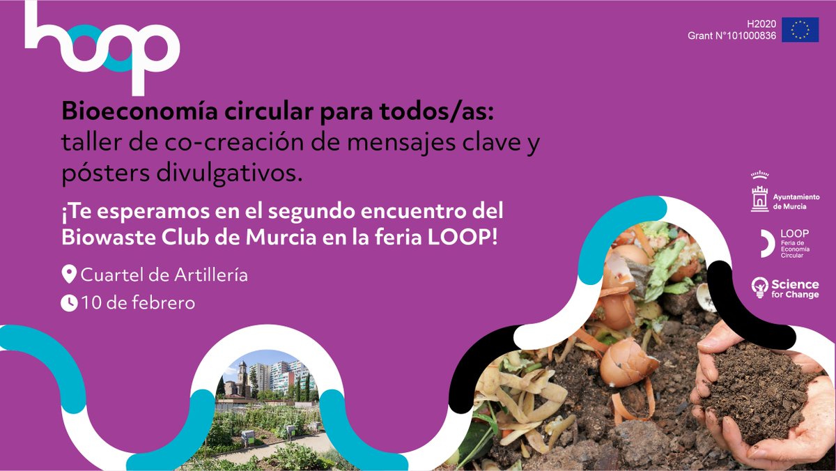 CETENMA's tweet photo. 🟣🔵⚫️ Proyecto #HOOP | ¡Participa en el II #BiowasteClub de #Murcia, un taller de co-creación de campañas de concienciación a través de mensajes clave y pósters divulgativos!
🗓️ Jueves 10/02 ⏰ 10-13h
📍 @CuartelMurcia
📝 Registro: https://t.co/6uAgQOieWz
#LoopDays https://t.co/k9nK13qnzc