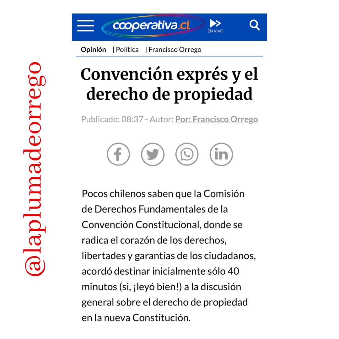 “Convención exprés y el derecho de propiedad”, mi columna de hoy en @Cooperativa. 

#ConvencionConstitucional #derechodepropiedad 

opinion.cooperativa.cl/opinion/politi…