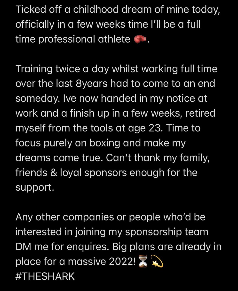 A wee update for those who follow my career. 

Few more weeks &amp; I’ll be living my dream, big plans are in place for a huge 2022! 💭⏳🥊