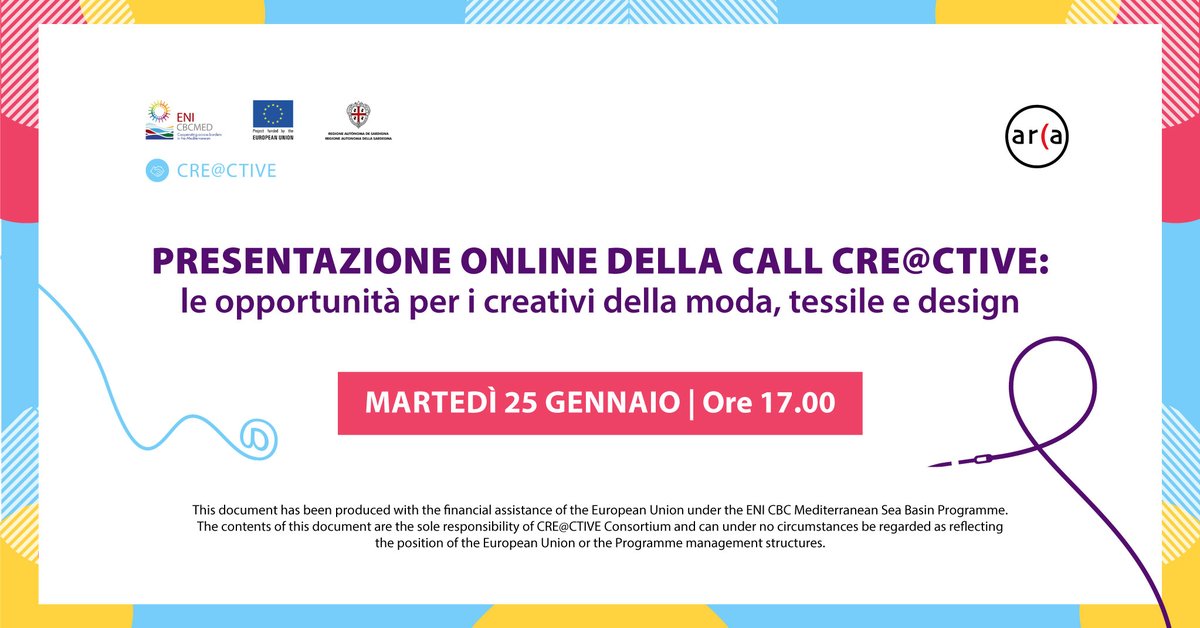 creactive_med's tweet photo. CRE@CTIVE's Italian partner, the @ArcaIncubatore  is holding an online info session on Tuesday, the 25th of January.💻
Don't miss this and register below!✨
https://t.co/mfcvwAHBDC
@enicbcmed 
#GOMED #subgrants #innovation #textiles #clothing #leather #footwear #MSME https://t.co/JzODTmBUyG