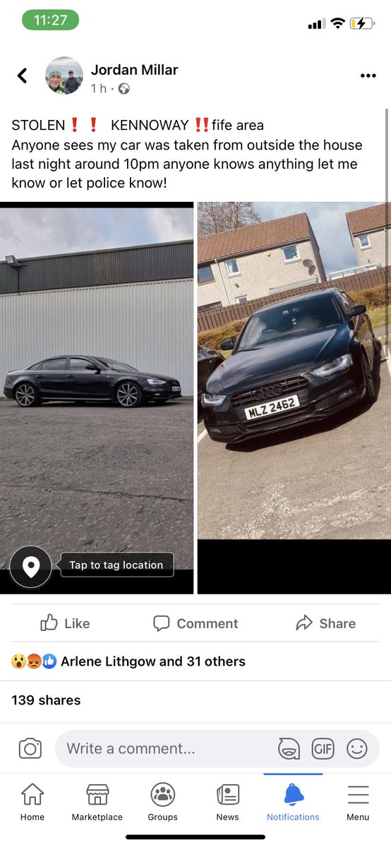 millzy1874's tweet photo. STOLEN❗️❗️ if anyone hears or sees my car let me or the police know was stolen from Kennoway around 10pm last night. https://t.co/MFlxsSFVv9