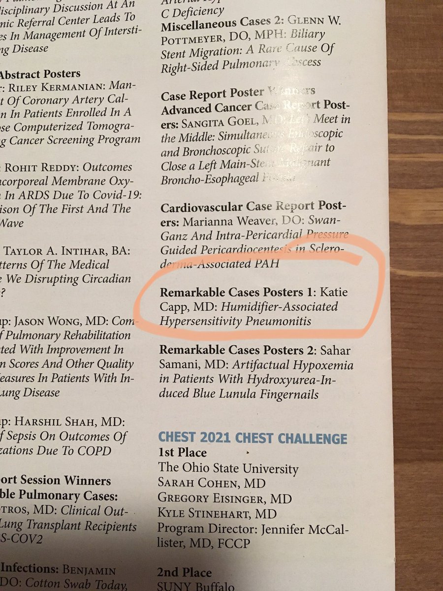 Congratulations <a href="/MNPCCFellowship/">U of MN Pulmonary and Critical Care Fellowship</a> Dr Katie Capp with <a href="/accpchest/">CHEST</a> #chest2021 poster award! [🏃🏻‍♀️ off to clean humidifier]