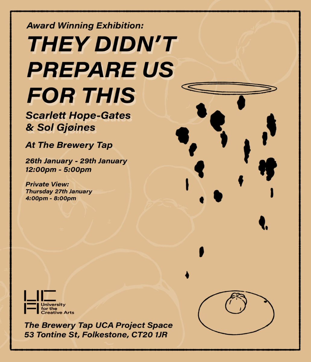 UCAKentGall's tweet photo. Recipients of the Vice Chancellor's Award, BA Fine Art graduates Hope-Gates and Sol Gjøines, present their duo exhibition ‘They didn’t prepare us for this’ at The Brewery Tap UCA Project Space, Folkestone. https://t.co/y5guONK5qG