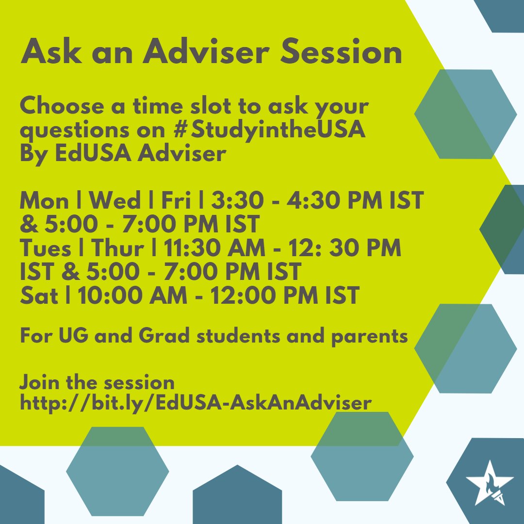 EdUSA_India's tweet photo. Mark your calendars! Check out our lineup of events for the week of Jan 24 - 30. Stay on top of your US application process with #EducationUSAIndia. Register here https://t.co/IouXSkkF2q
#EdUSAEvents #StudyintheUSA #EducationUSA #intled #EdUSAIndiaatHome #USHigherEd #weektocome https://t.co/RL9Tz7zKqv
